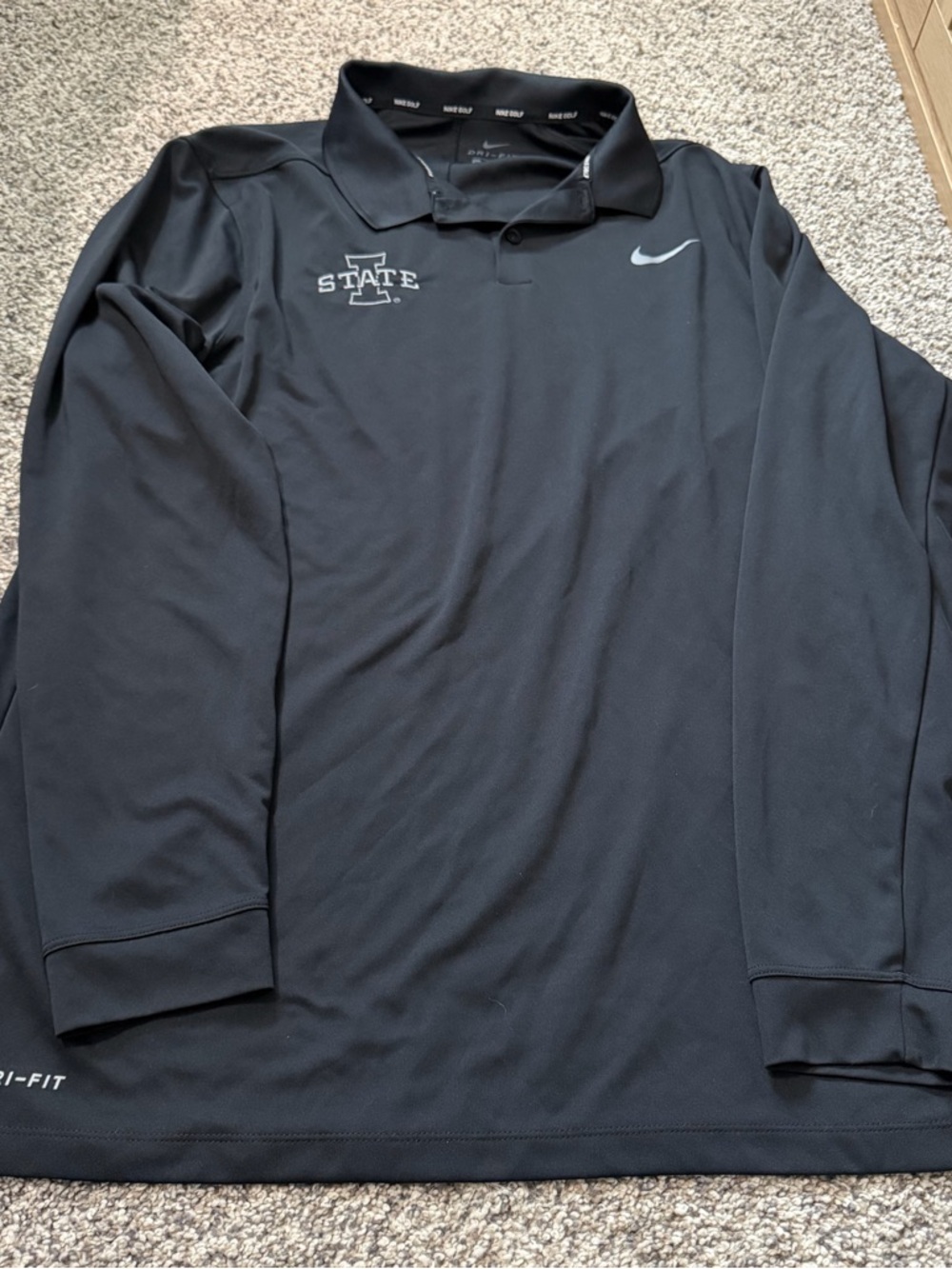 Men’s black nike golf dry-fit Iowa state long sleeve polo shirt size XL